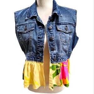Upcycled Denim Vest With Vintage Mamo Howell Print